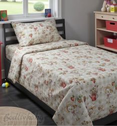 КОМПЛЕКТ ЗА ЕДИНИЧНО ЛЕГЛО ЛИЛАВО- Весели гъски , 100% натурален памук (ПОПЛИН), 3 части