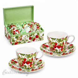 Порцеланови чаши за кафе с чинийки, в кутия, 200мл., Ягоди