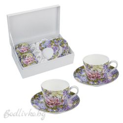 Порцеланови чаши за кафе с чинийки, в кутия, 200мл., Маргаритки