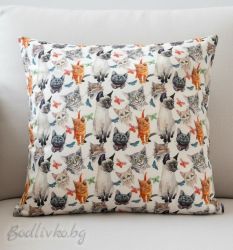 КАЛЪФКА за възглавничка, Котки 5Д- хидрофобиран текстил,двулицева , 45/45см.