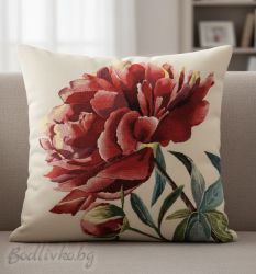 КАЛЪФКА за възглавничка, Червен божур, 45/45см.