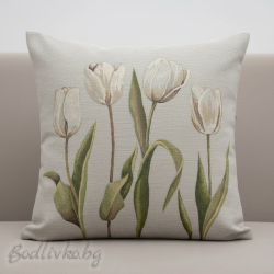 КАЛЪФКА за възглавничка, Бели лалета, 45/45см.