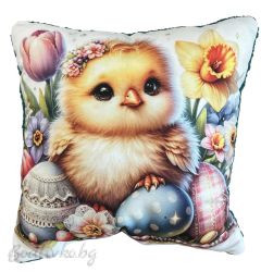 ВЕЛИКДЕНСКА Декоративна възглавница, пиленце и яйца