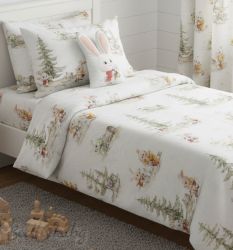 КОМПЛЕКТ ЗА ЕДИНИЧНО ЛЕГЛО, ЗАЙЧЕТА В ГОРАТА, 100% натурален памук (ПОПЛИН), 3 части