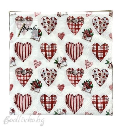 Салфетки, Ambiente, Сърца, 20 броя в опаковка