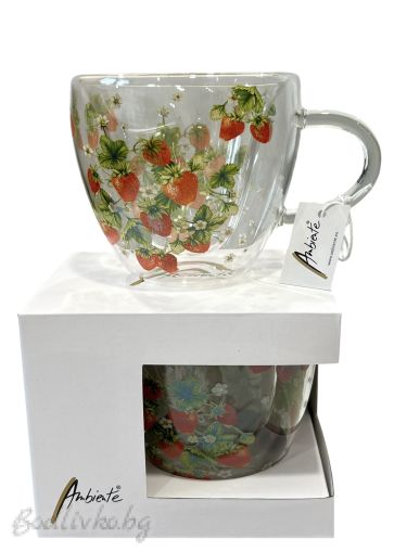 Двустенна стъклена чаша, Ambiente, Ягоди, 200мл.