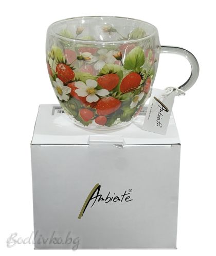Двустенна стъклена чаша, Ambiente, Ягоди, 200мл.