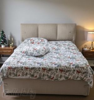 Коледен спален комплект "КОЛЕДНИ ПТИЧКИ В ГОРАТА", 100% ПАМУК/РАНФОРС,  4 ЧАСТИ,