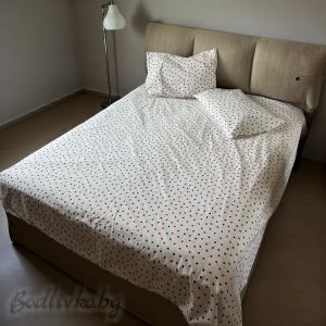 СПАЛЕН КОМПЛЕКТ, Черни и червени сърца,  100% натурален памук (ПОПЛИН), 4 части