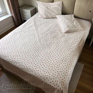 СПАЛЕН КОМПЛЕКТ, Чеврени сърца,  100% натурален памук (ПОПЛИН), 4 части