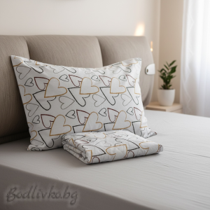 КОМПЛЕКТ ЗА СПАЛНЯ, Големи дизайнерски сърца – 100% натурален памук (Ранфорс), 4 части 