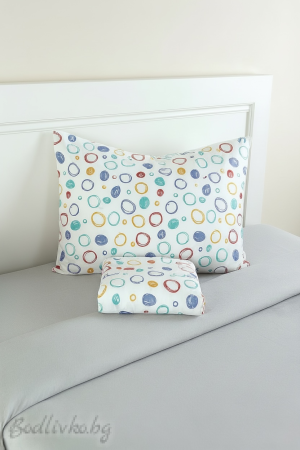 КОМПЛЕКТ ЗА СПАЛНЯ, Големи дизайнерски кръгчета– 100% натурален памук (Ранфорс), 4 части 