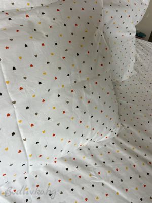 КОМПЛЕКТ ЗА СПАЛНЯ, Малки цветни сърца– 100% натурален памук (Ранфорс), 4 части 