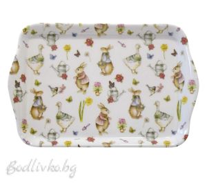 Пластмасов поднос Ambiente, Великденски зайчета, 21x13см.
