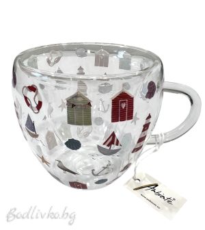 Двустенна стъклена чаша, Ambiente, Морски мотиви, 200мл.