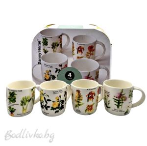 Комплект флорални порцеланови чаши 360мл., Danny Home, 4 броя в опаковка