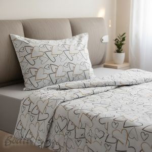 Спален комплект за единично легло "ДИЗАЙНЕРСКИ СЪРЦА"- 100% памук (Ранфорс), 3 части 