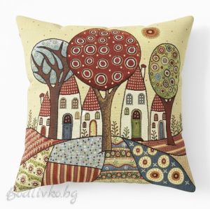 КАЛЪФКА за възглавничка, Абстрактни къщи, 45/45см.