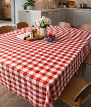 ПОКРИВКА ЗА МАСА, Червени крадратчетa с ламе