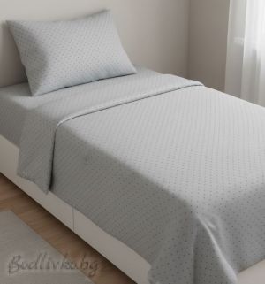 СПАЛЕН КОМПЛЕКТ, Ситни сиви точки,  100% натурален памук (ПОПЛИН), 4 части