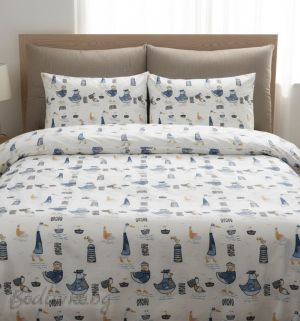 КОМПЛЕКТ ЗА СПАЛНЯ, Сини птици – 100% натурален памук (Ранфорс), 4 части 