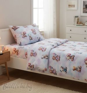Спален комплект за единично легло Мечета с балончета, 3Д- 100% памук (Ранфорс), 3 части 
