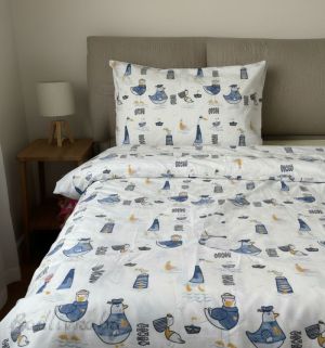 Спален комплект за единично легло, Сини птици абстракт- 100% памук (Ранфорс), 3 части 