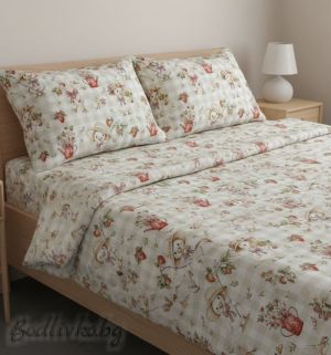 КОМПЛЕКТ ЗА ЕДИНИЧНО ЛЕГЛО ЛИЛАВО- Весели гъски , 100% натурален памук (ПОПЛИН), 3 части