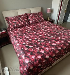 СПАЛЕН КОМПЛЕКТ,  Червени рози, 100% памук/ 5Д, ранфорс, 5 части