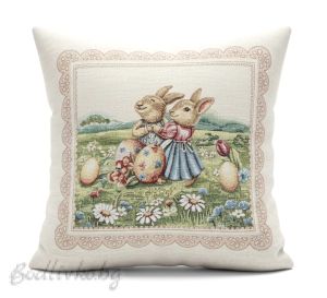 КАЛЪФКА за възглавничка, Великденски зайчета на поляна, 45/45см.