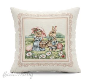 КАЛЪФКА за възглавничка, Семейство великденски зайчета, 45/45см.