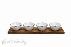 Купички с дървена подложка 4 броя, Danny home 
