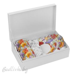 Порцеланови чаши за кафе с чинийки, в кутия, Lancaster, 200мл., Флорални