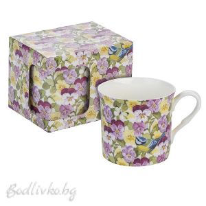 Порцеланова чаша за кафе с чинийка, в кутия, Lancaster, 200мл., Теменужки