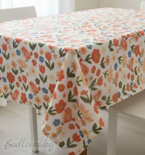 ПОКРИВКА ЗА МАСА, Лалета и птички 5d, ХИДРОФОБИРАНА