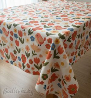 ПОКРИВКА ЗА МАСА, Лалета и птички 5d, ХИДРОФОБИРАНА