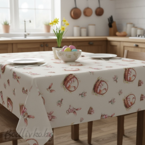 ПОКРИВКА ЗА МАСА, Великден Зайче в кошница, ХИДРОФОБИРАНА