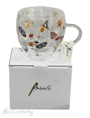 Двустенна стъклена чаша, Ambiente, Пеперуди, 200мл.
