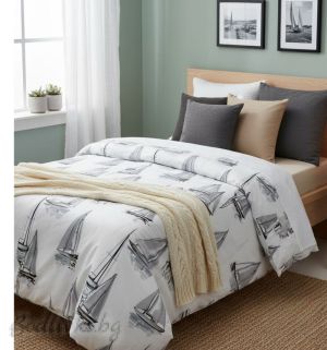 Спален комплект за единично легло, Кораби 3Д- 100% памук (Ранфорс), 3 части 