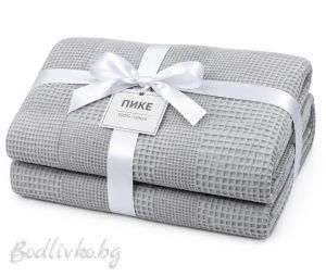 ПОКРИВКА ЗА ЛЕГЛО/ ОДЕЯЛО– ПИКЕ- Светло сиво,  100%  памук