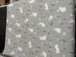 ПОКРИВКА ЗА МАСА, Пастелено зелено с бели зайчета, ПАНАМА, 87% памук