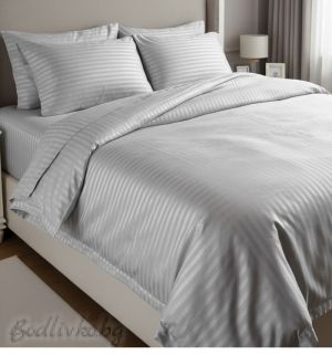 КОМПЛЕКТ ЗА ЕДИНИЧНО ЛЕГЛО, СВЕТЛО СИВО РАЙЕ ПАМУЧЕН САТЕН, 3 ЧАСТИ 