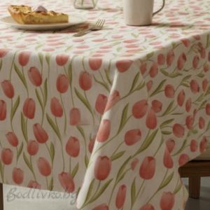 ПОКРИВКА ЗА МАСА,Лалета- на бяла основа , ПАНАМА, 87% памук