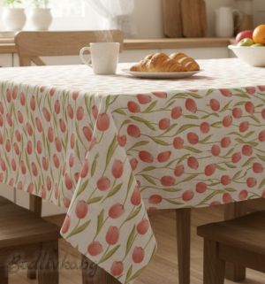 ПОКРИВКА ЗА МАСА,Лалета- на бяла основа , ПАНАМА, 87% памук