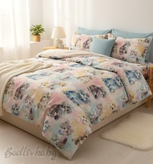 СПАЛЕН КОМПЛЕКТ, БОНБОНОВИ КОТЕТА, 100% памук/ 5Д, ранфорс, 4 части