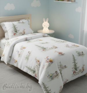 КОМПЛЕКТ ЗА ЕДИНИЧНО ЛЕГЛО, ЗАЙЧЕТА В ГОРАТА, 100% натурален памук (ПОПЛИН), 3 части