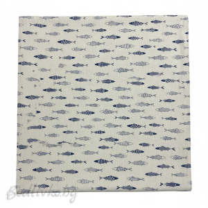ПОКРИВКА ЗА МАСА,Сини рибки- на мръсно бяла основа , ПАНАМА, 87% памук