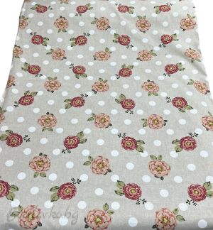 ПОКРИВКА ЗА МАСА,Цветя на мръсно бяла основа с бели точки, ПАНАМА, 87% памук 