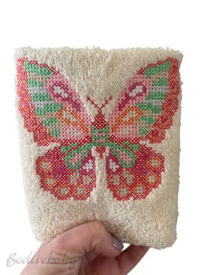 ХАВЛИЯ  ЗА РЪЦЕ. 100% ПАМУК,БРОДЕРИЯ Пеперуда, РАЗМЕР: 30/50СМ,, HAND MADE,