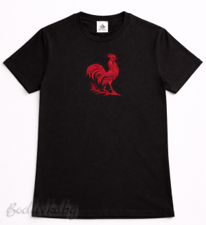 Мъжка тениска с бродерия, Петел, 100% памук